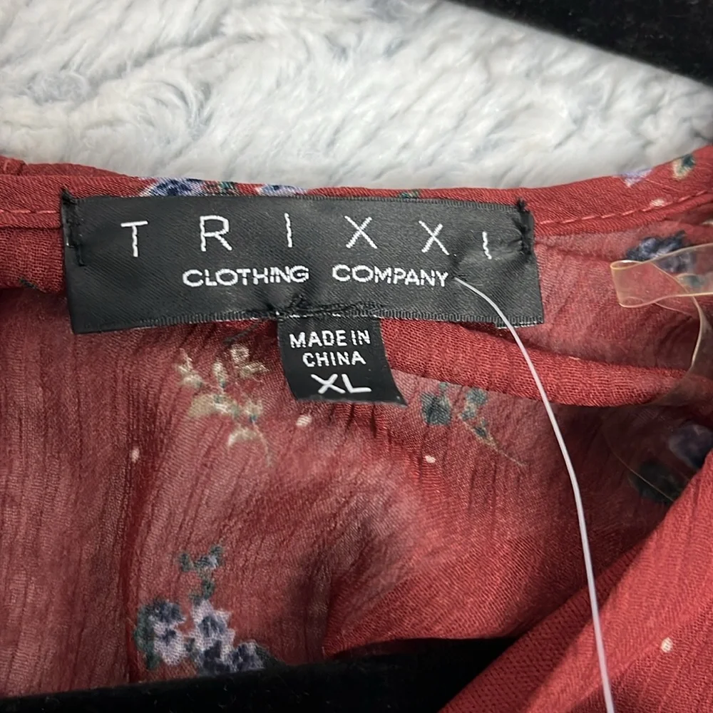 Trixxi Burgundy Long Sleeve Floral Dress XL - Picture 10 of 11